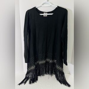 Rain + Rose Whimsigoth Studded Fringe Knit Tunic Sweater